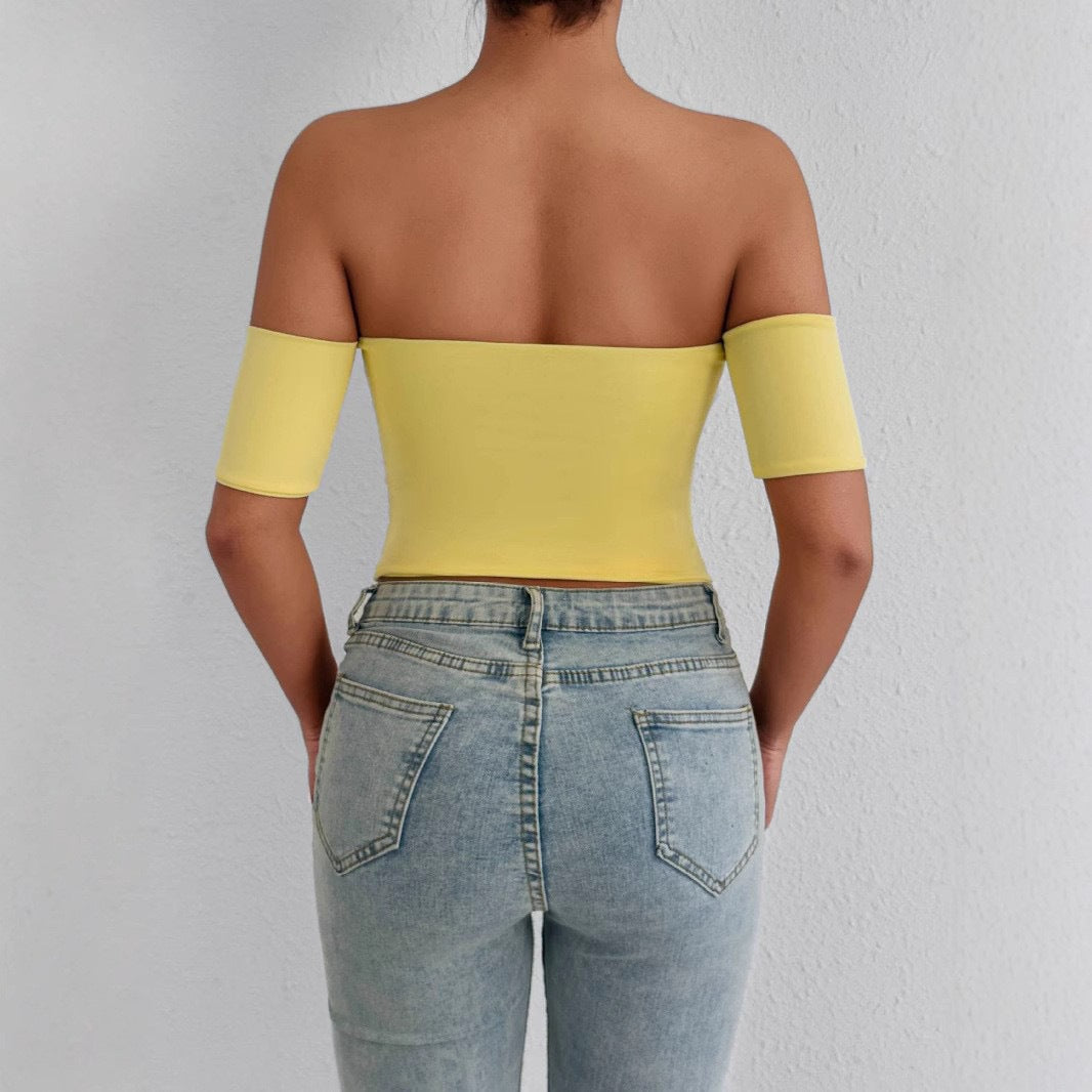 Damer Off-Shoulder Topp med figursydde linjer Skjora