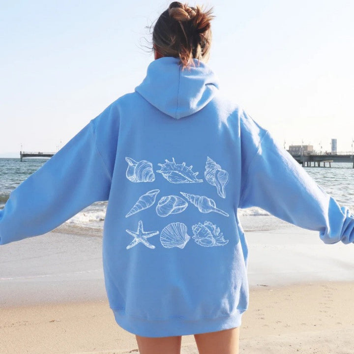 Kvinners oversized hettegenser med maritimt skalldesign Skjora