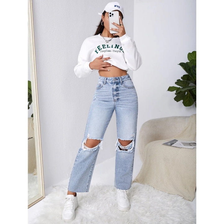 Dame Mom-Jeans i vintage-look med ødelagte effekter Skjora