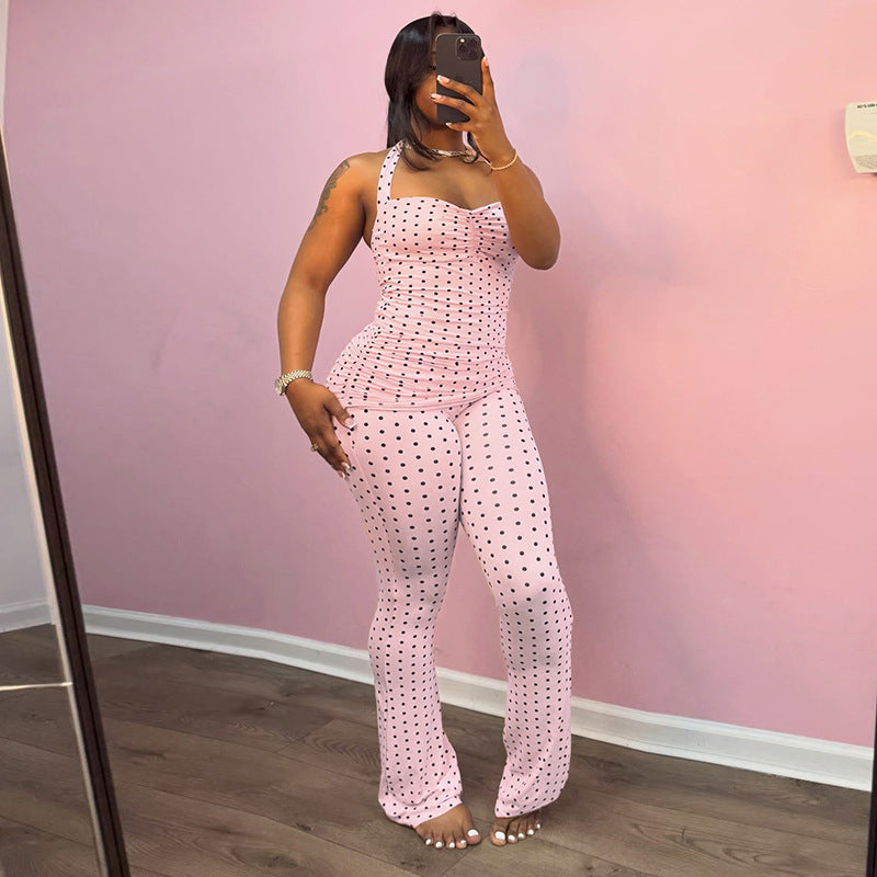 Dame Elegant Crop-Top og Flared-Bukser Sett Skjora