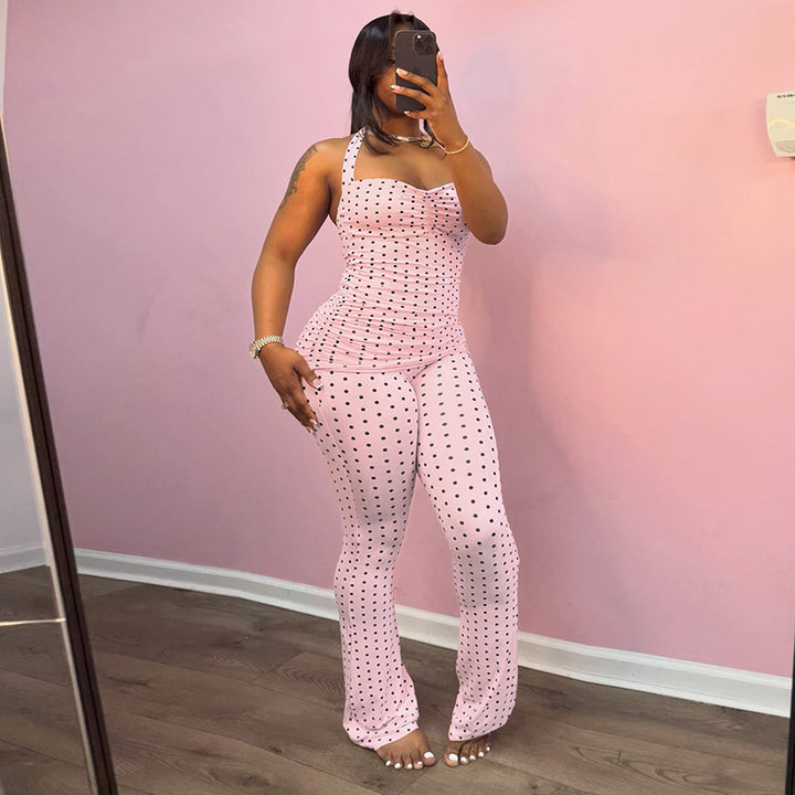 Dame Elegant Crop-Top og Flared-Bukser Sett Skjora