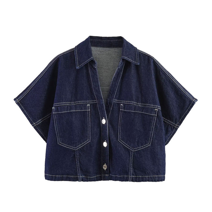 Damer denim-miniskjørt i asymmetrisk snitt med dekorative knapper Skjora