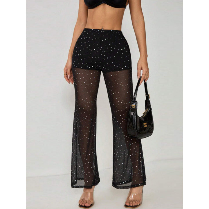 Women's Elegant Sheer Palazzo Pants with Glitter Accents Skirt