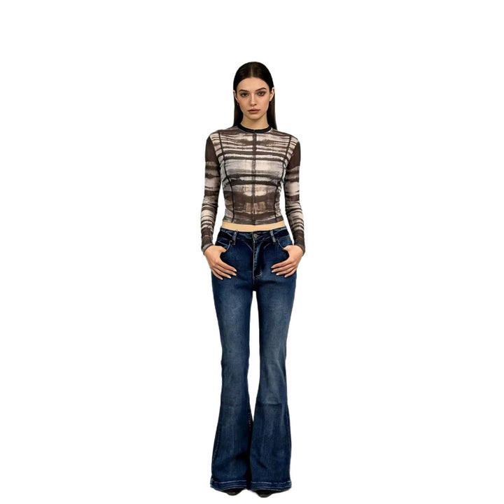 Damer elegant cropped topp med pufferm og vintage broderi Skjora