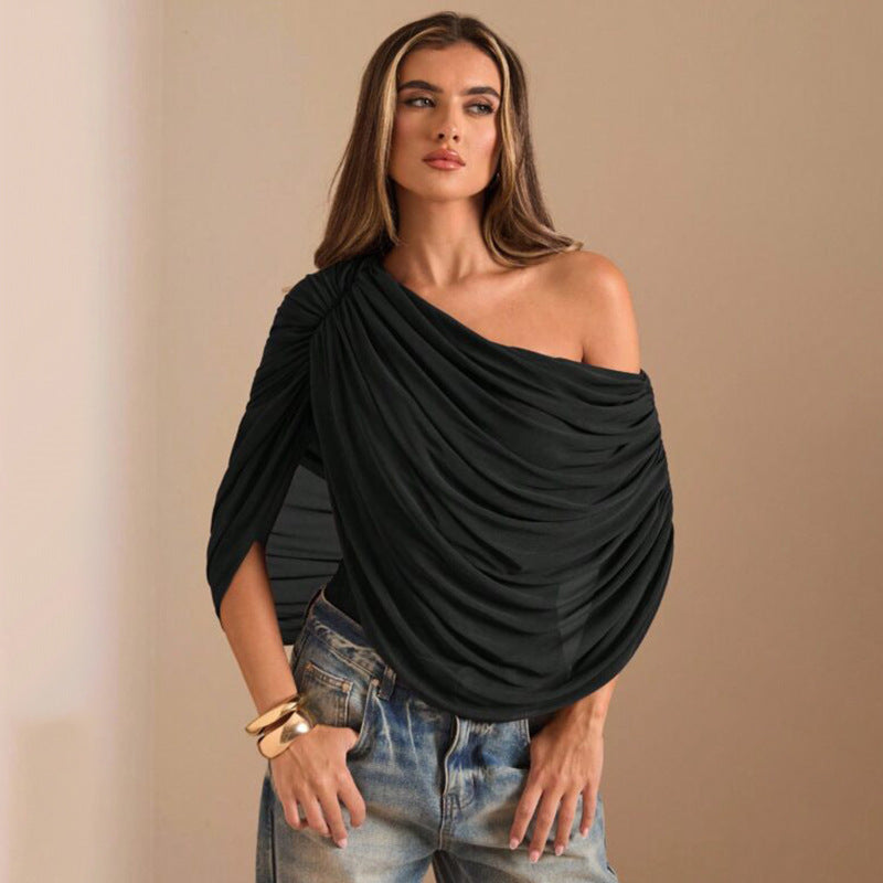 Dame En-sidig Chiffon-Bodysuit med Draperinger Skjora