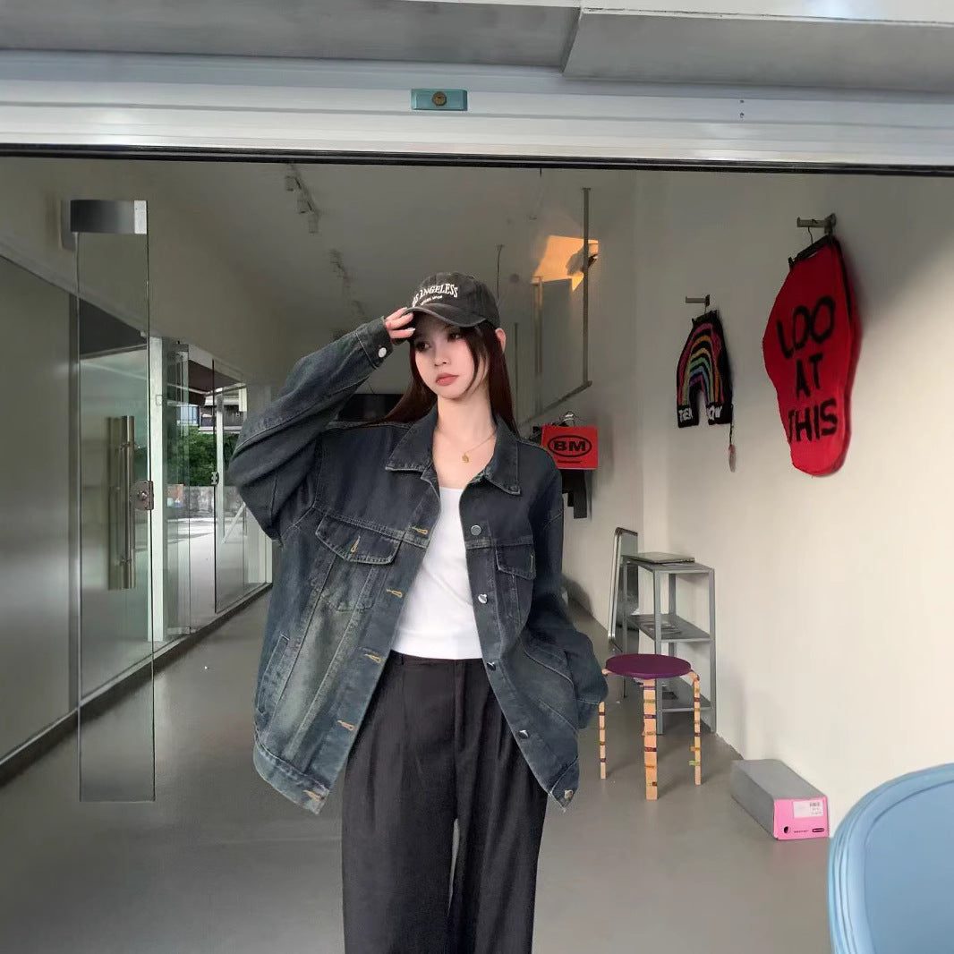 Kvinne denimjakke med vintage vask og praktiske lommer Skjora