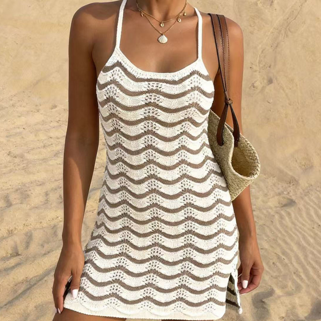 Damen Häkel-Strandkleid mit Wellenmuster Skjora