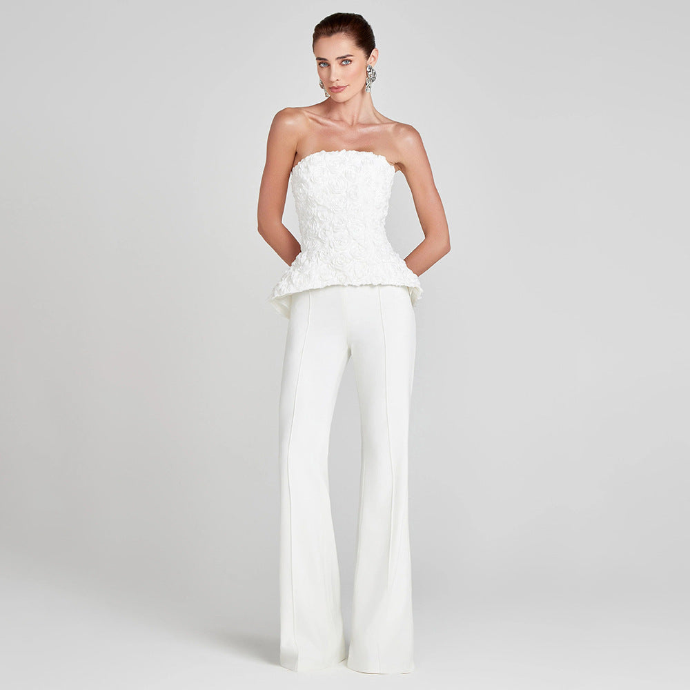 Dame Elegant Peplum-Topp med utsvingt bukse Skjora