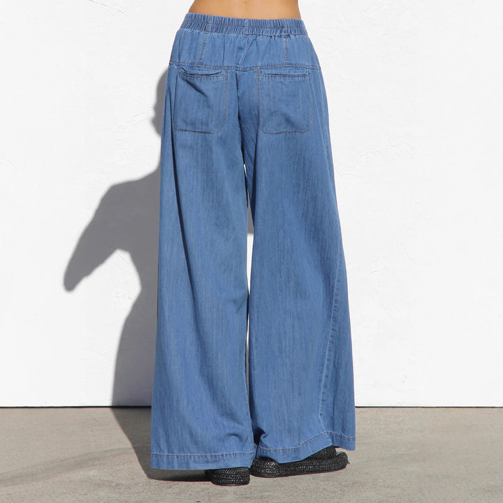 Damer brede denim hotpants med elastisk liv og knappedetaljer Skjora