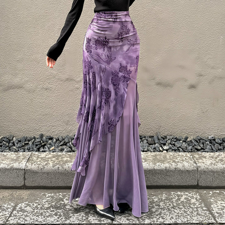 Damer Maxi-nederdel med blomsterdesign og asymmetrisk snitt Skjora