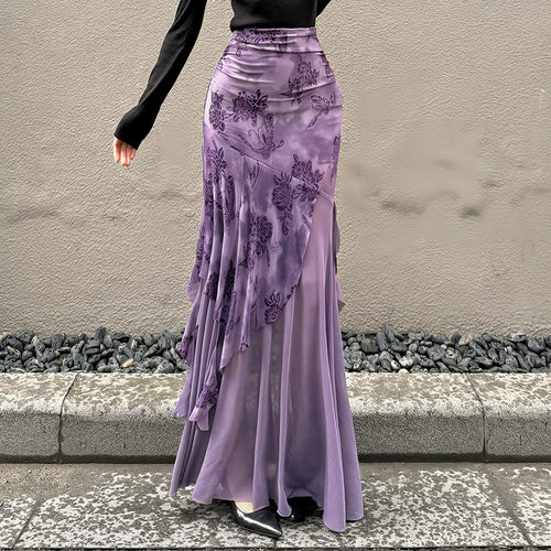 Damer Maxi-nederdel med blomsterdesign og asymmetrisk snitt Skjora