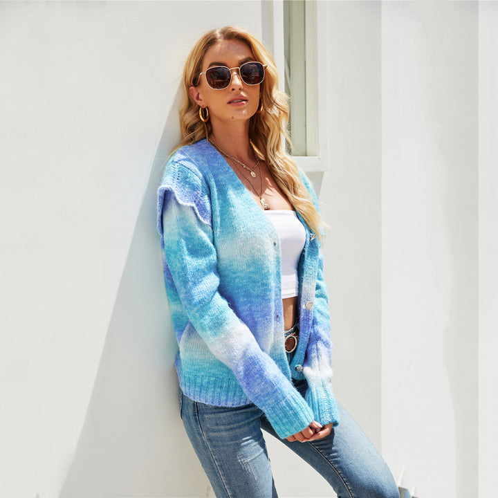 Damer fashionable cardigan med fargerik gradient Skjora