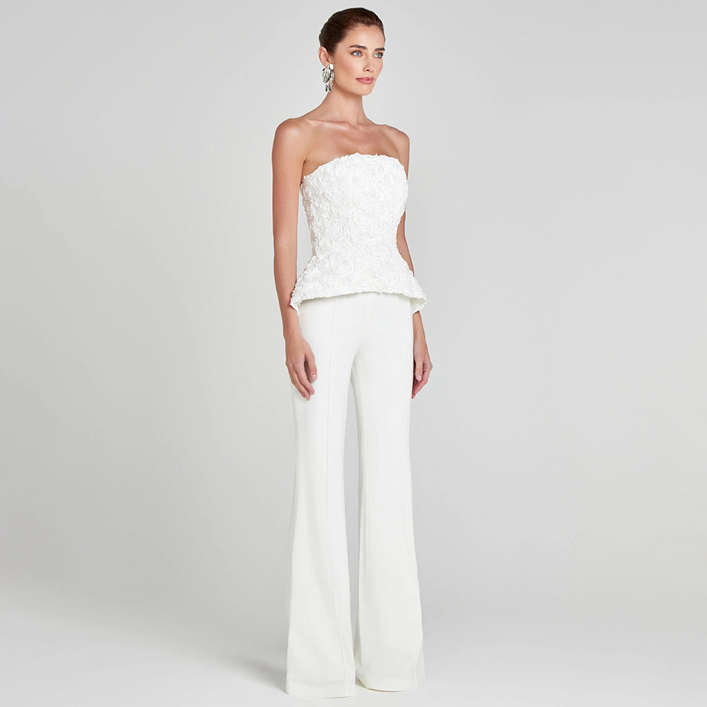 Dame Elegant Peplum-Topp med utsvingt bukse Skjora