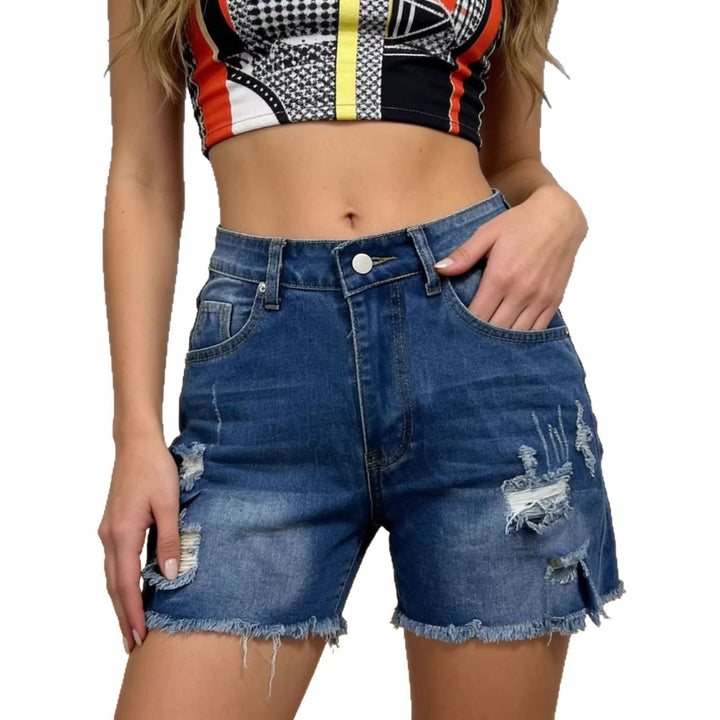 Damer Ødelagte Denims-shorts med avslappet snitt og frynset kant Skjora