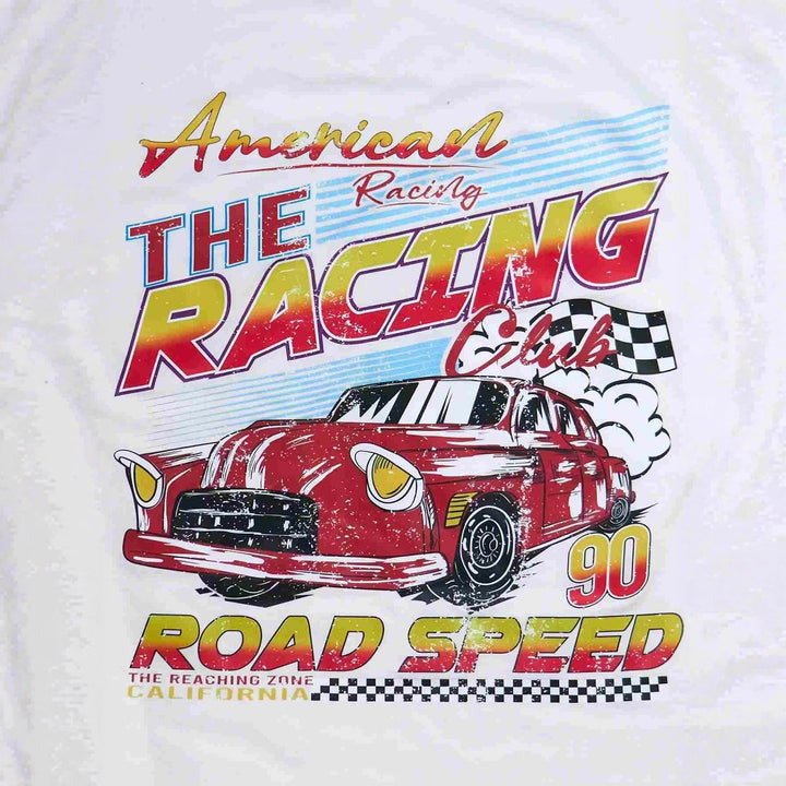 Dame T-skjorte med kunstnerisk retro racing-motiv og behagelig passform Skjora