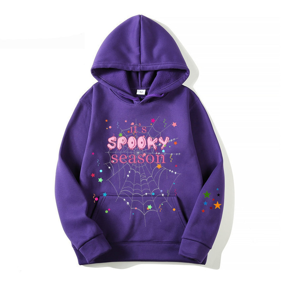 Damer koselig hettegensere med grafisk Halloween-design Skjora