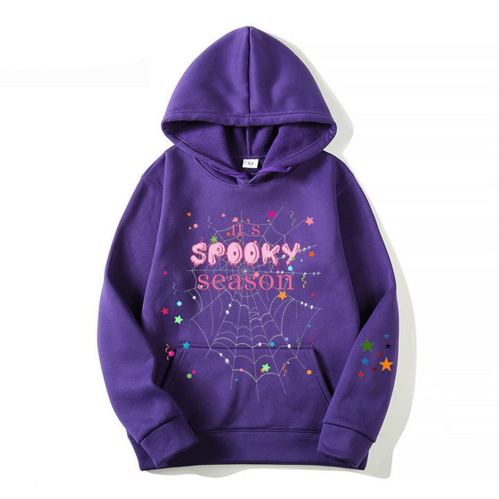 Damer koselig hettegensere med grafisk Halloween-design Skjora