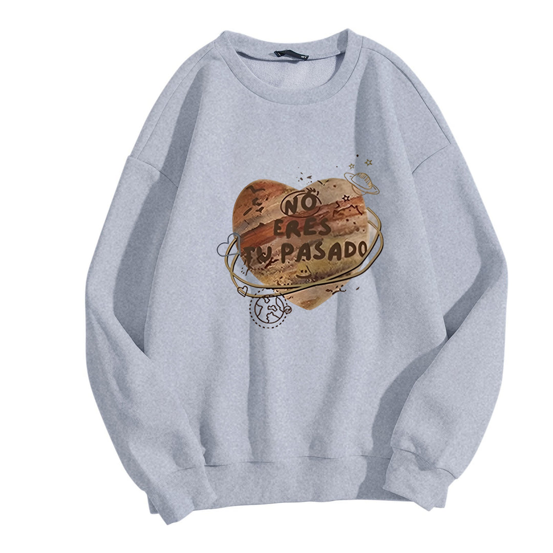 Dame avslappet sweatshirt med kreativt hjerte-motiv Skjora