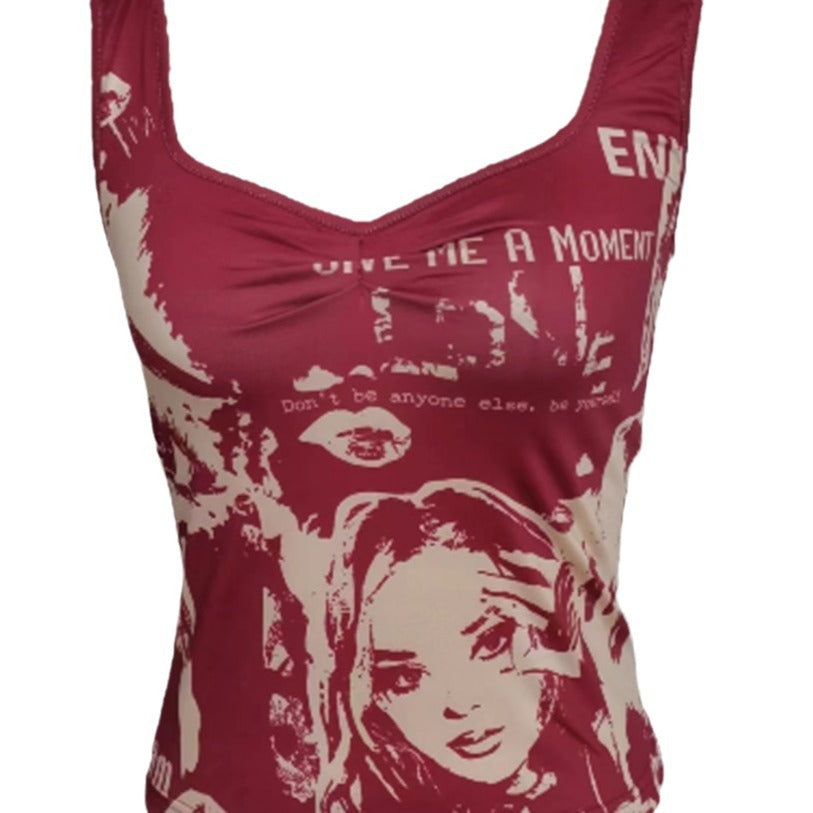 Dame tanktop med kreativt trykk og figurtilpasset design Skjora