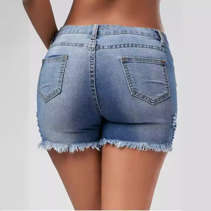 Dame Destroyed Denim Shorts Skjora