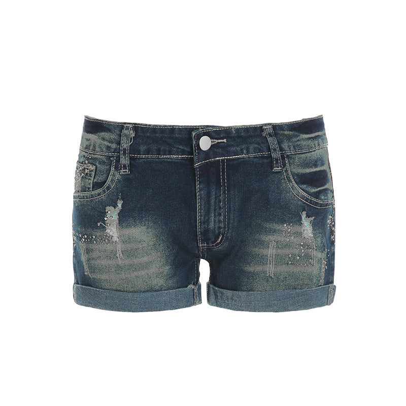 Dame jeans-shorts med glitrende detaljer og moderne design Skjora