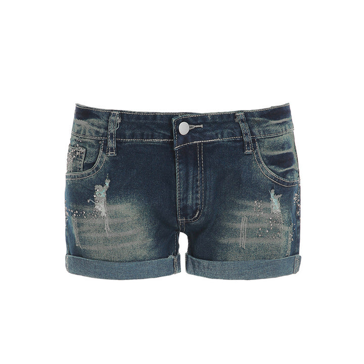 Dame jeans-shorts med glitrende detaljer og moderne design Skjora