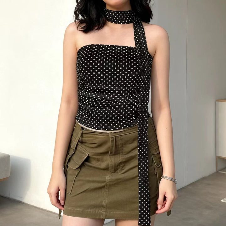 Dame Elegant Polka-Dots Overdel med smal Bandeau og formende detaljer Skjora