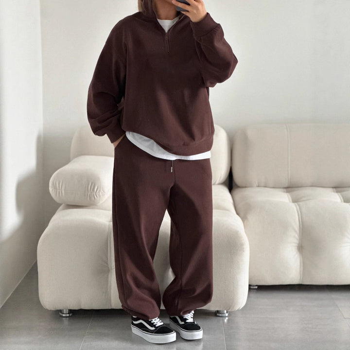 Damer casual fleece topp og komfortabel joggebukse sett Skjora