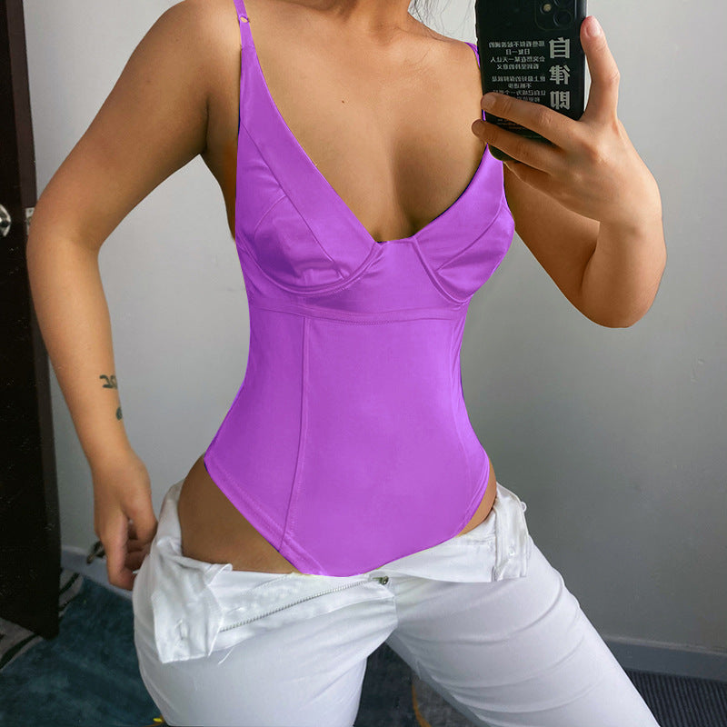 Dame Satin-Bustier-Top med dyp V-hals og elegant passform Skjora