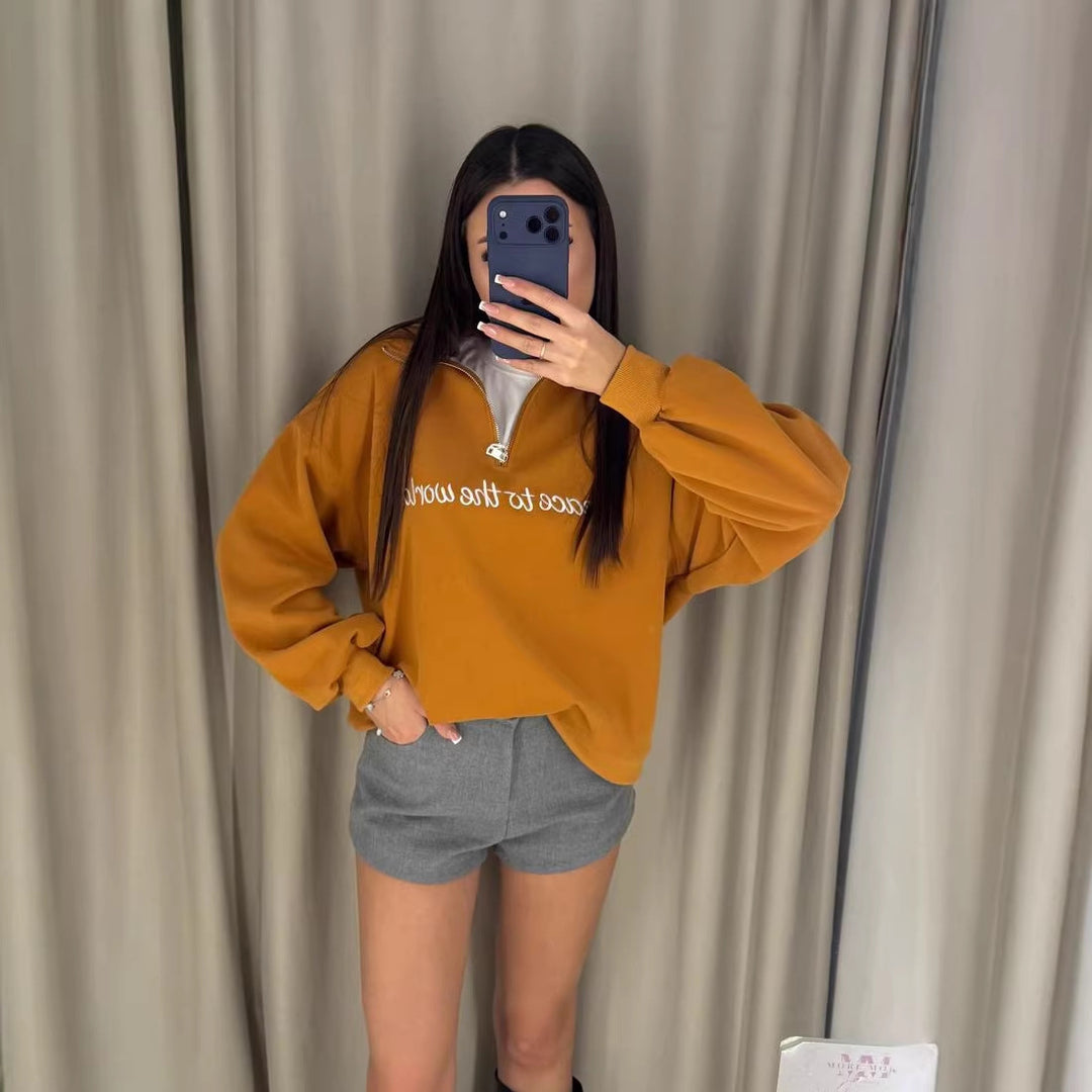 Damer uformell sweatshirt med høy krage og motivasjonsbokstaver Skjora