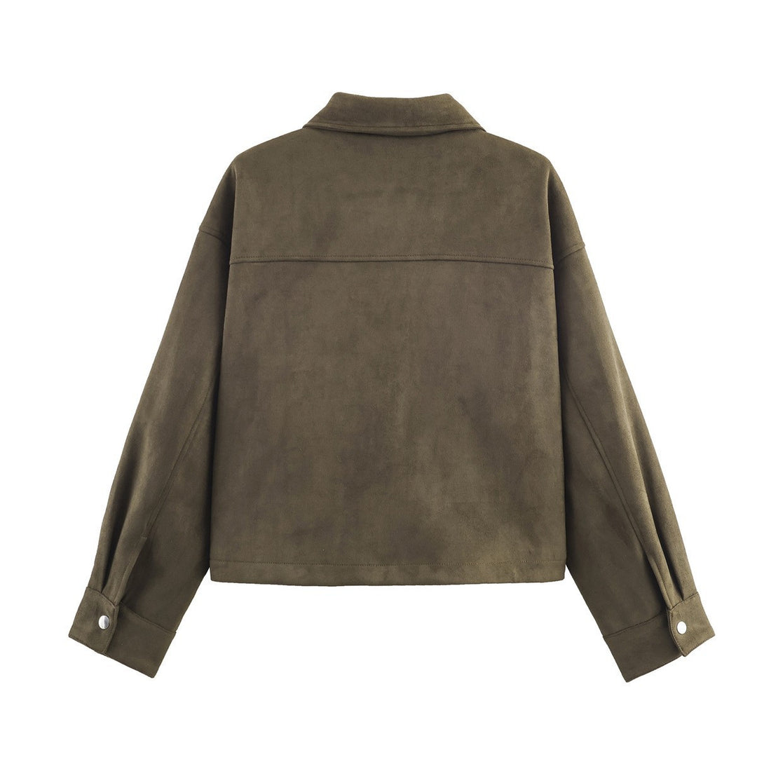 Women's Fashion Short Jacket Made of Soft Synthetic Leather with Practical Pockets