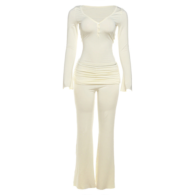 Dame Myk Jumpsuit med lange ermer og rynker Skjora