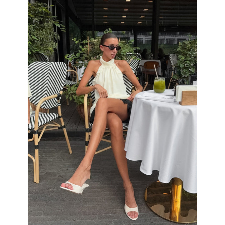 Damer Elegant Spiss Haltertop med Rüschendetaljer Skjora
