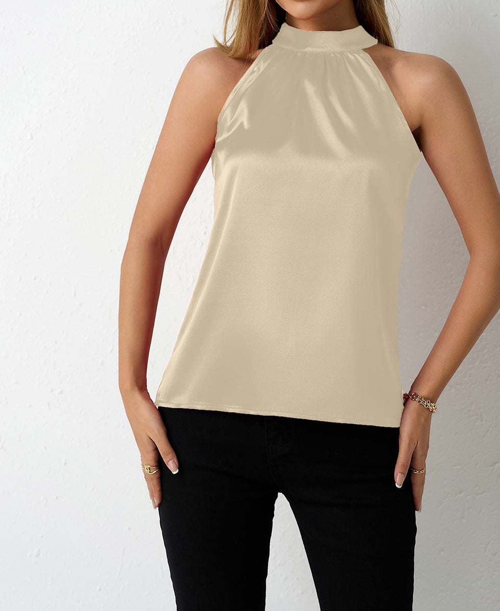 Dame Elegant halterneck bluse med satengfinish Skjora