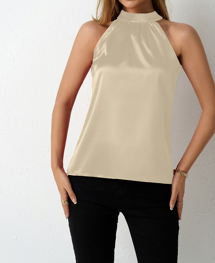 Dame Elegant halterneck bluse med satengfinish Skjora