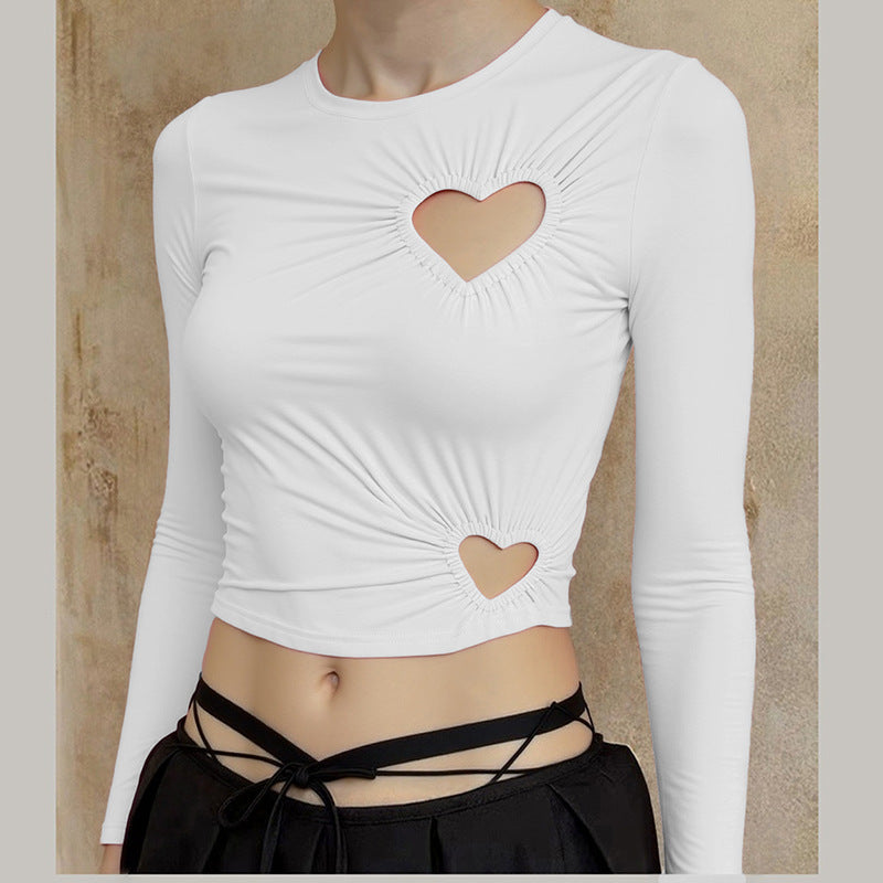 Dame Crop-Top med hjerteformede utskjæringer og moteriktig rynkelement Skjora