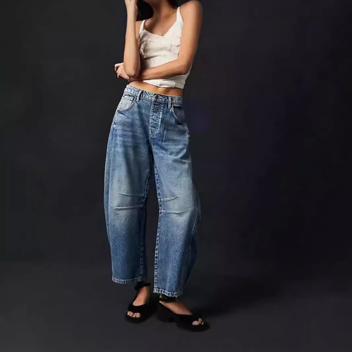 Damer Loose Denim-bukser med høy midje og avslappede detaljer Skjora