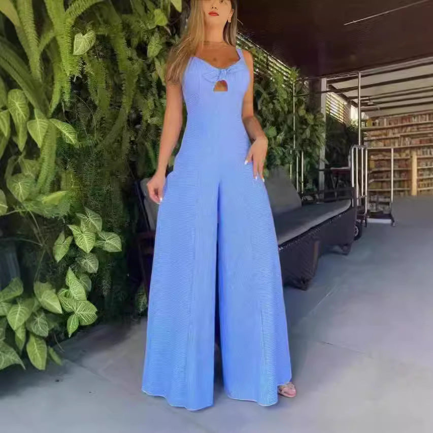 Damer Elegant Jumpsuit med dekorativ splitt og vid ben Skjora