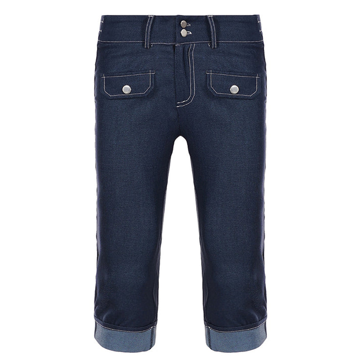 Damejeans i moderne cropped-stil med praktiske lommer og avslappet oppbrett Skjora