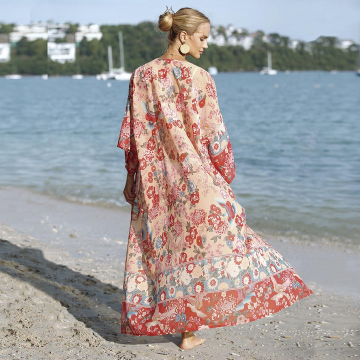 Dame luftig strandkatt med floral motiv Skjora
