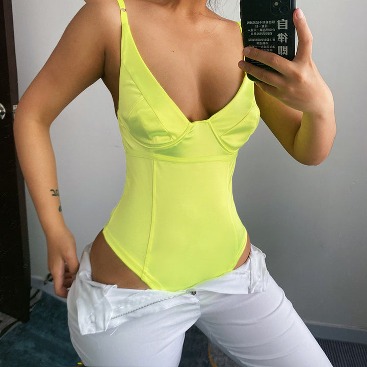 Dame Satin-Bustier-Top med dyp V-hals og elegant passform Skjora