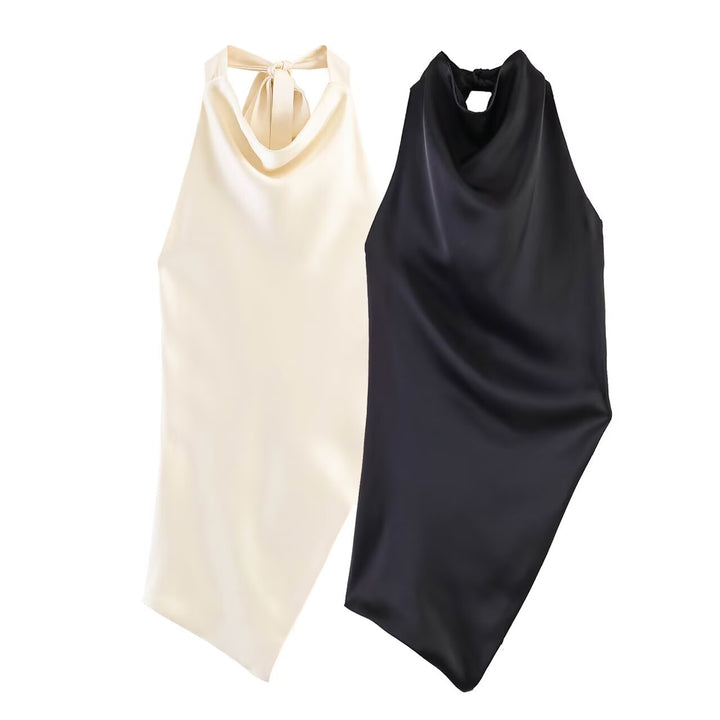 Damer elegant haltertop med unik asymmetrisk snitt og dekorativ knute Skjora