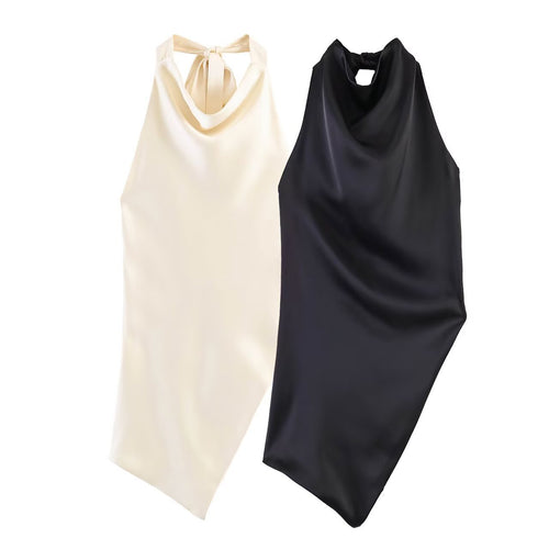 Damer elegant haltertop med unik asymmetrisk snitt og dekorativ knute Skjora