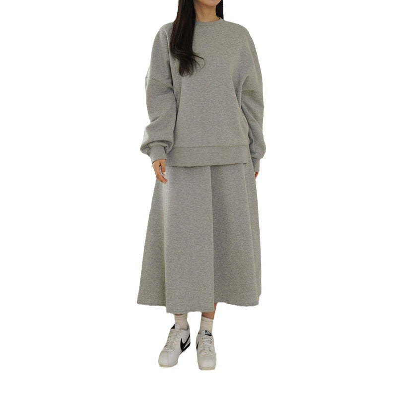 Damer Casual Sweatshirt og Maxi Skjørt Sett med Praktiske Lommer og Elegant Snitt Skjora