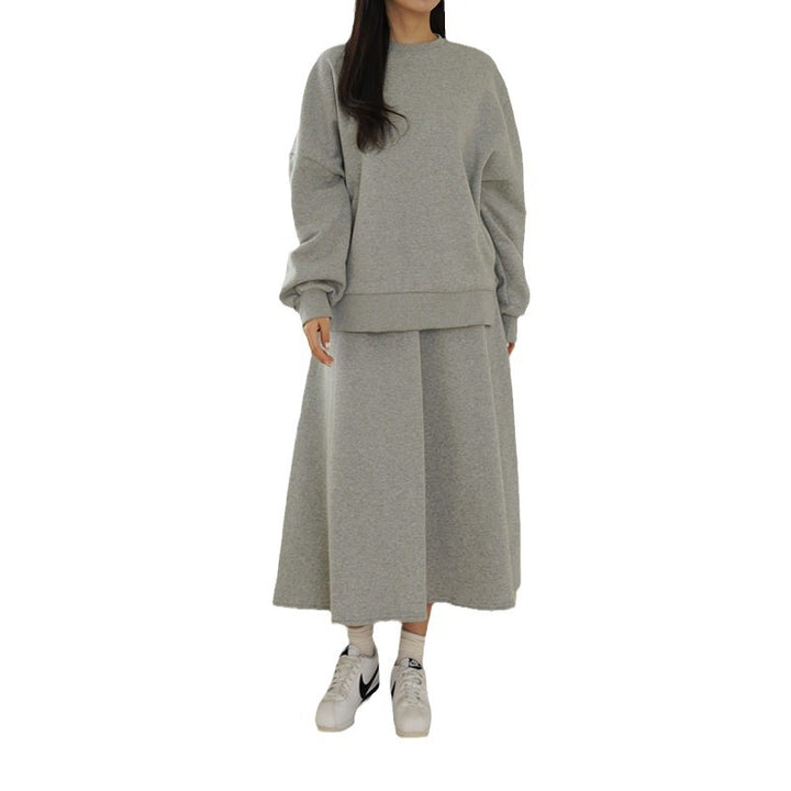 Damer Casual Sweatshirt og Maxi Skjørt Sett med Praktiske Lommer og Elegant Snitt Skjora