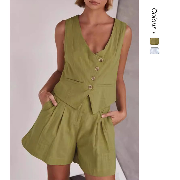 Dame Fritid To-delt med Korte Ermer Bluse og Shorts Skjora