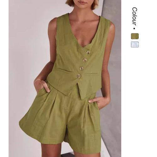 Dame Fritid To-delt med Korte Ermer Bluse og Shorts Skjora