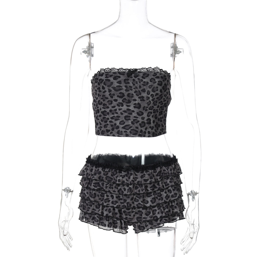Dame Sett av luftig Crop-Top og fransete Shorts Skjora