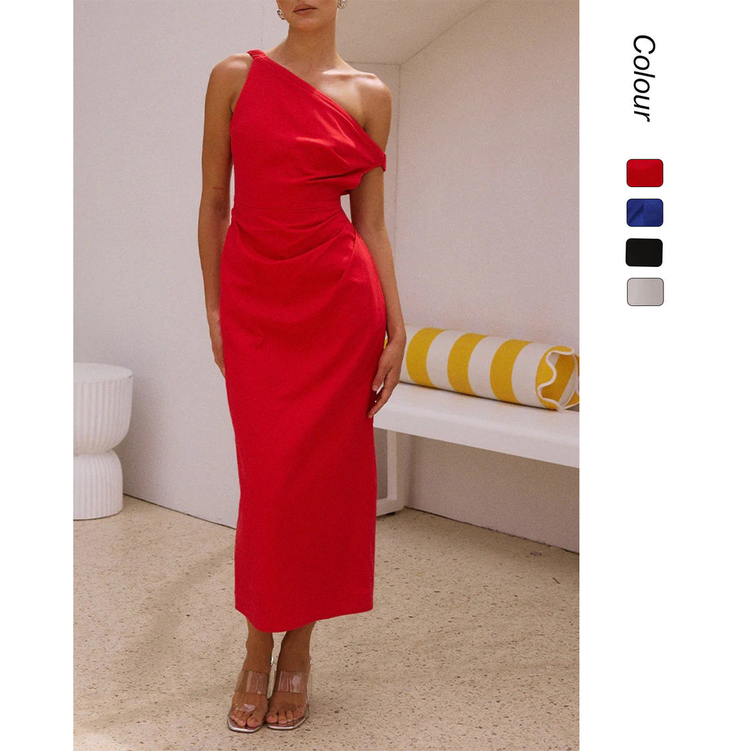 Damer Elegant Langermet Kjole med Asymmetrisk Design og Raffinert Drapering