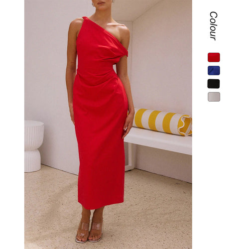 Damer Elegant Langermet Kjole med Asymmetrisk Design og Raffinert Drapering